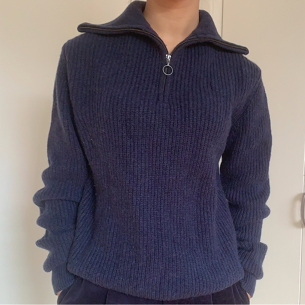 NWT Hudson’s Bay 100% Lambswool 1/4 Zip Oversized Collar Sweater